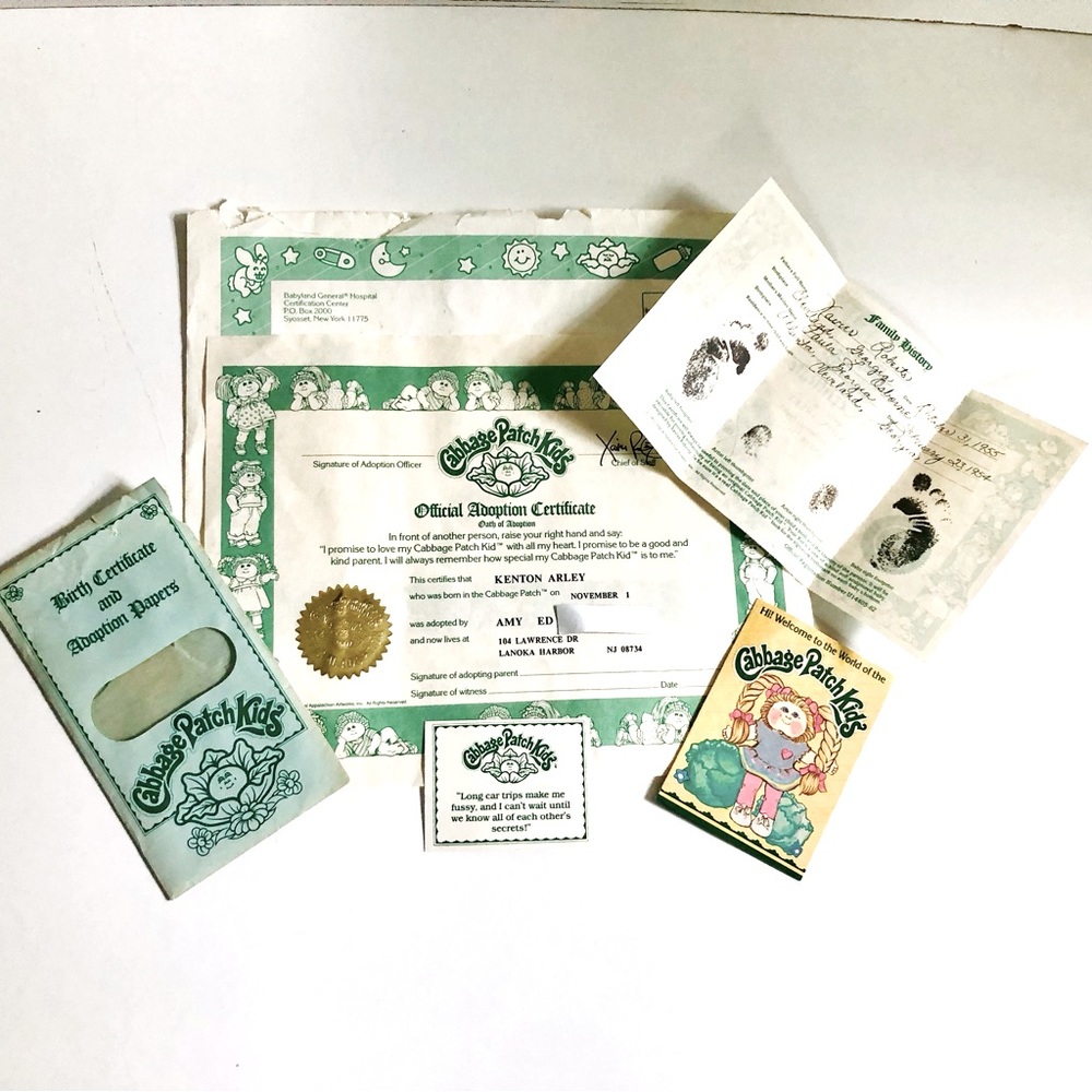 Vintage Cabbage Patch “Preemie” Birth Certificate & Adoption Certificate…